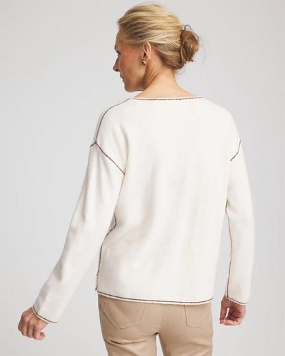Chico's Contrast Stitch V-Neck Sweater