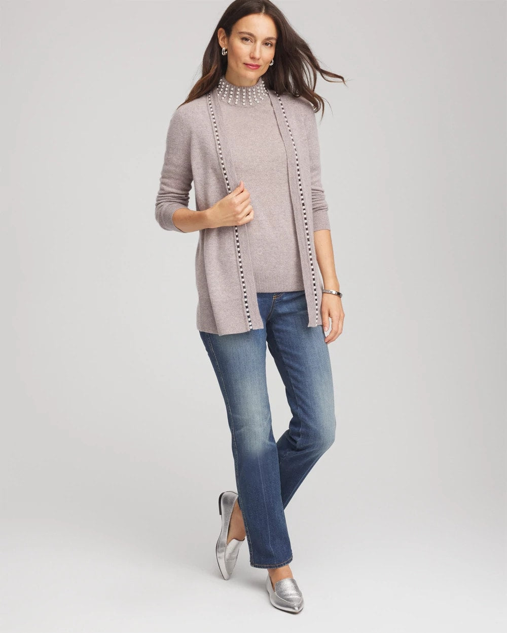Chico's Cashmere Pearl Mockneck Sweater