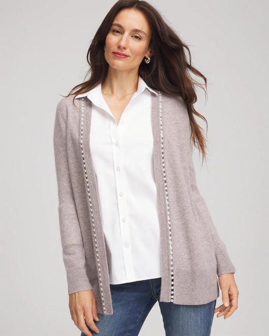 Chico's Cashmere Pearl-Trim Cardigan