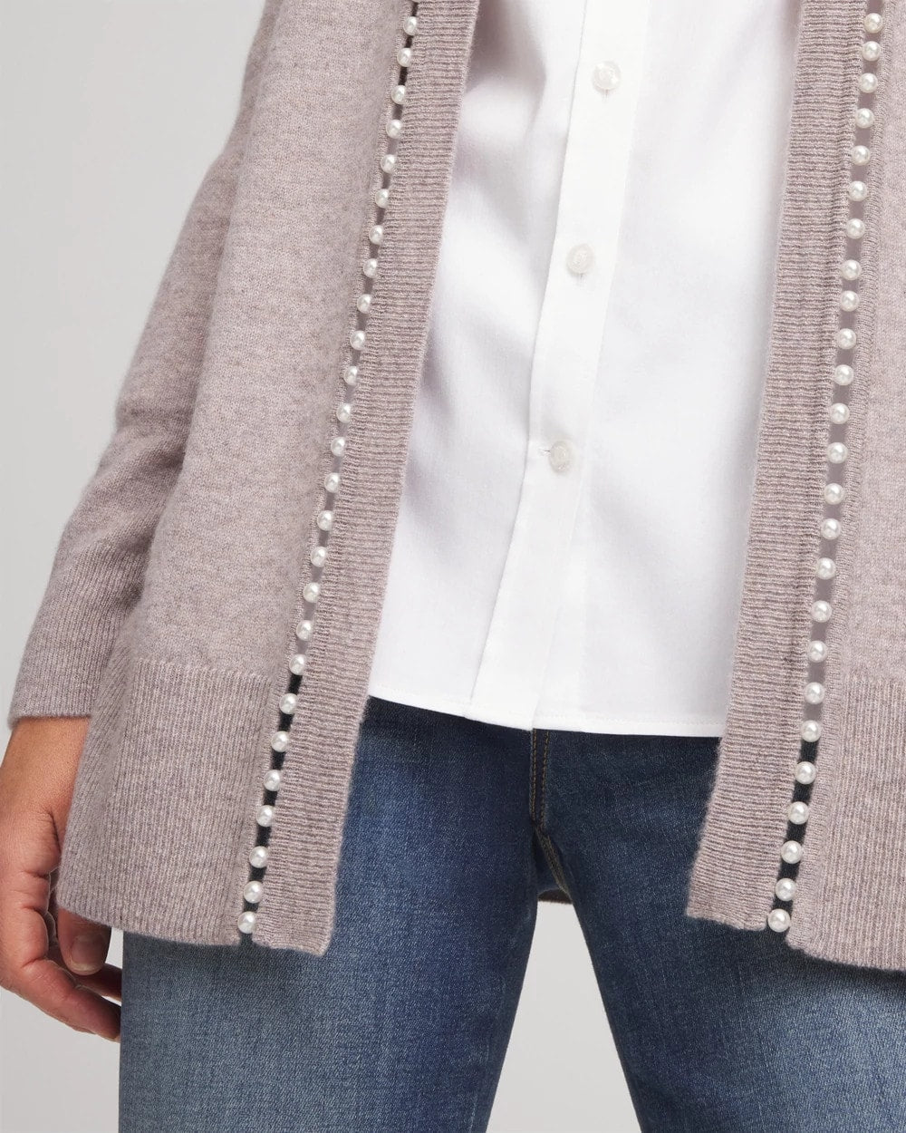 Chico's Cashmere Pearl-Trim Cardigan