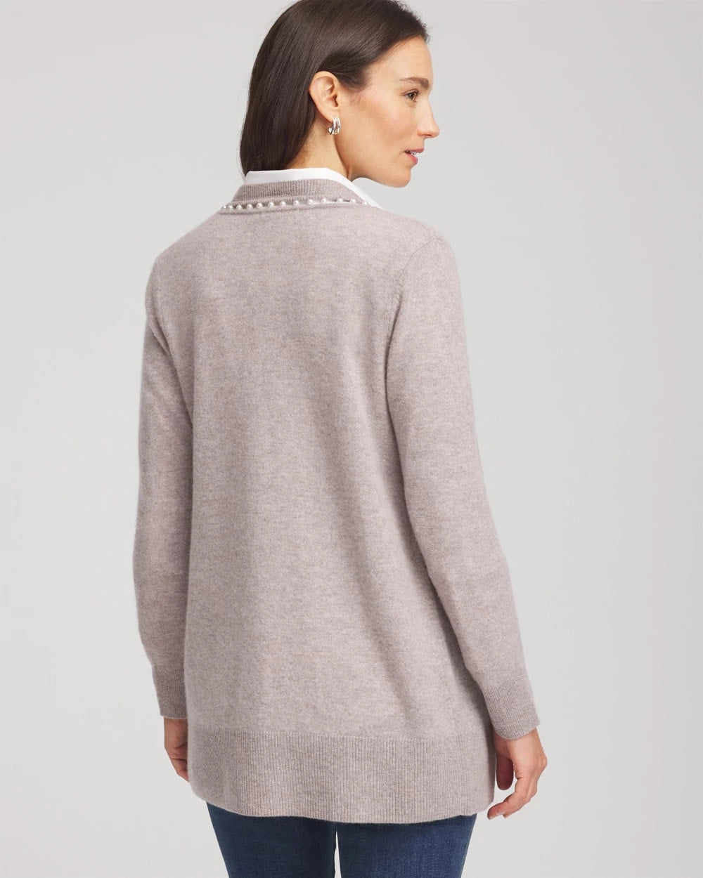 Chico's Cashmere Pearl-Trim Cardigan