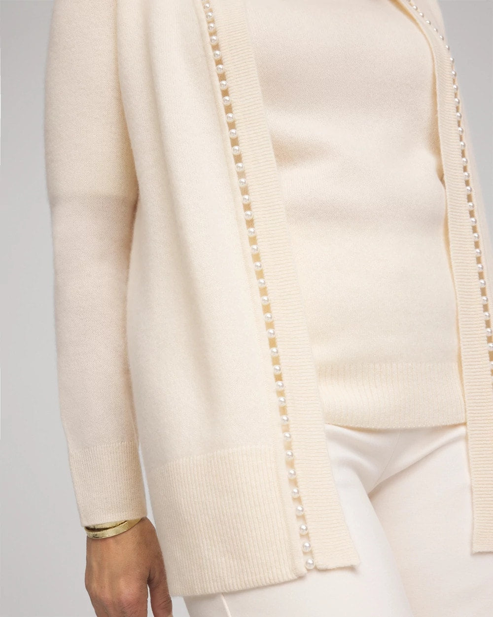 Chico's Cashmere Pearl-Trim Cardigan