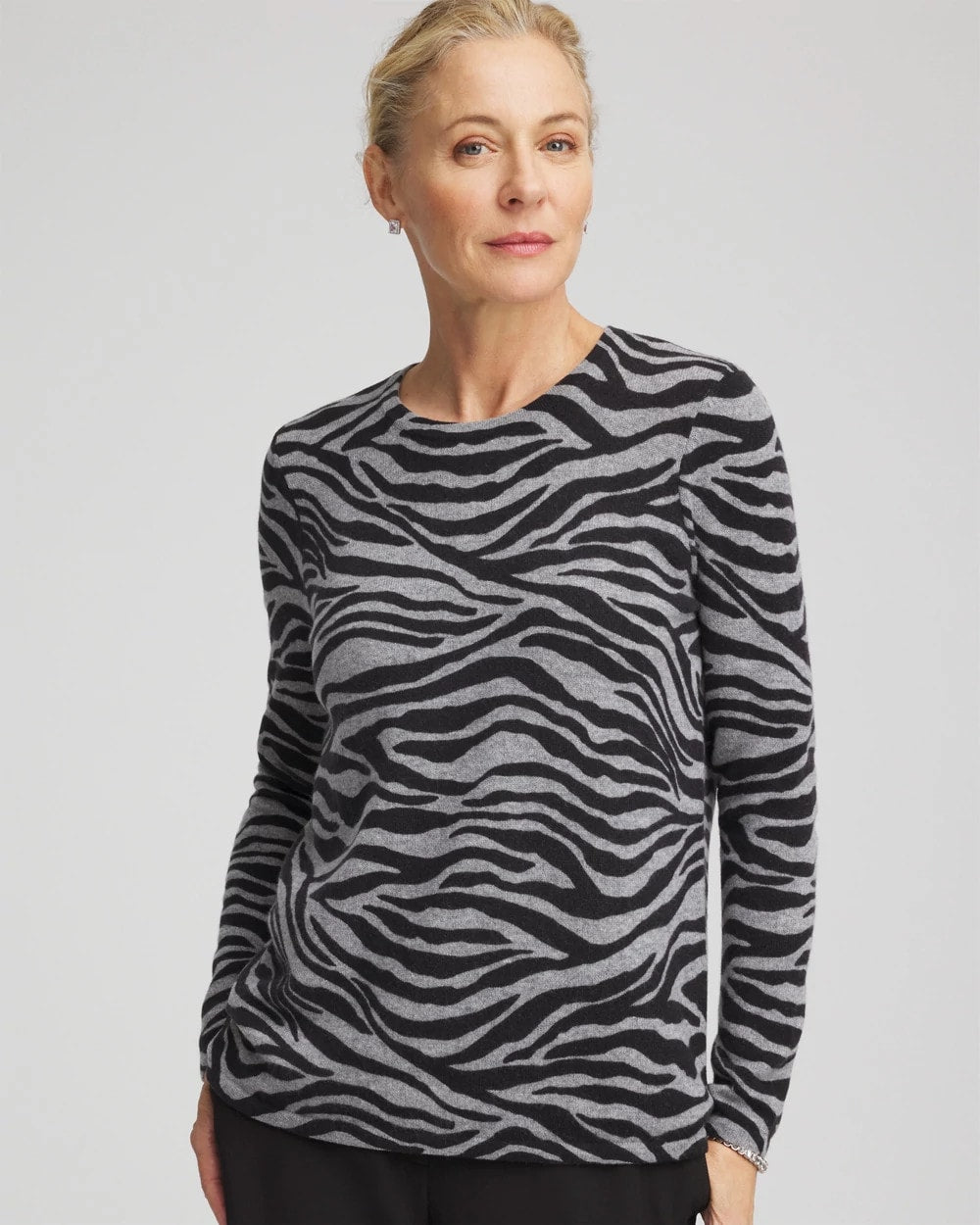 Chico's Cashmere Zebra Long-Sleeve Pullover Sweater