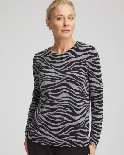 Chico's Cashmere Zebra Long-Sleeve Pullover Sweater