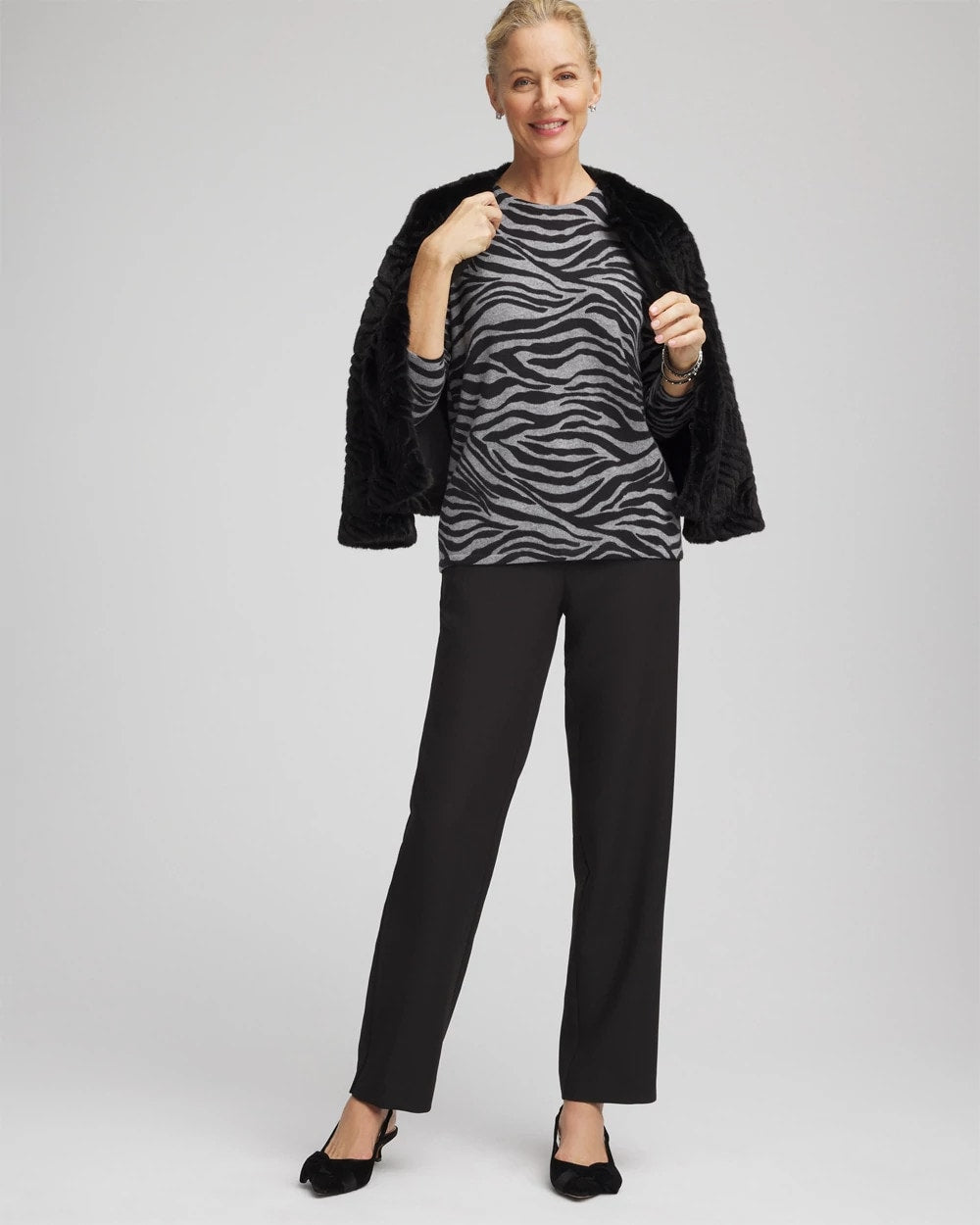 Chico's Cashmere Zebra Long-Sleeve Pullover Sweater