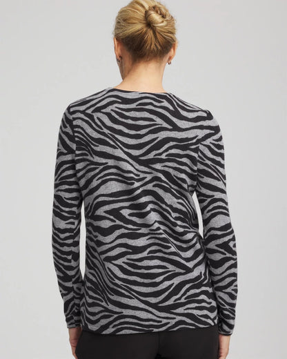 Chico's Cashmere Zebra Long-Sleeve Pullover Sweater