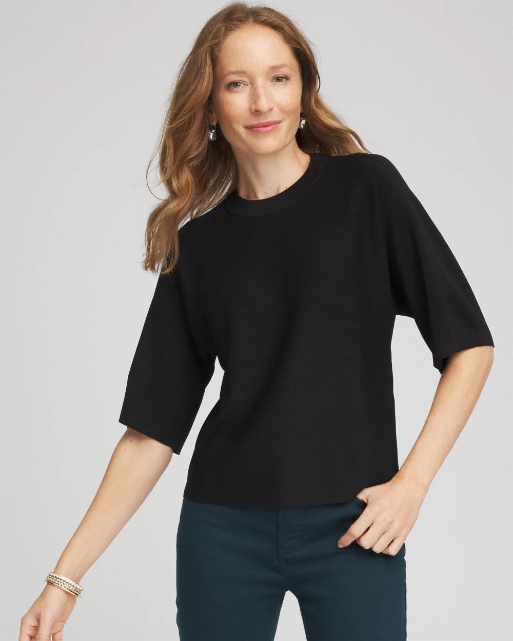 Chico's Dolman Sleeve Crew Neck Pullover Sweater