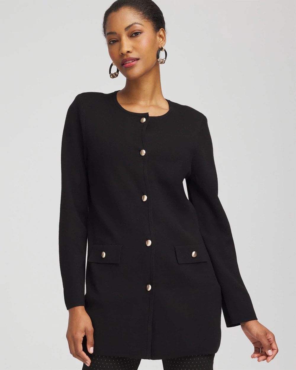 Chico's Button-Down Crewneck Coatigan