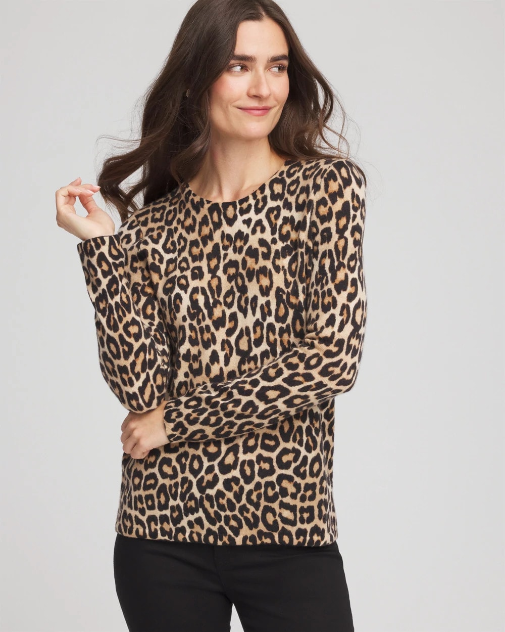 Chico's Cashmere Animal Long-Sleeve Pullover Sweater