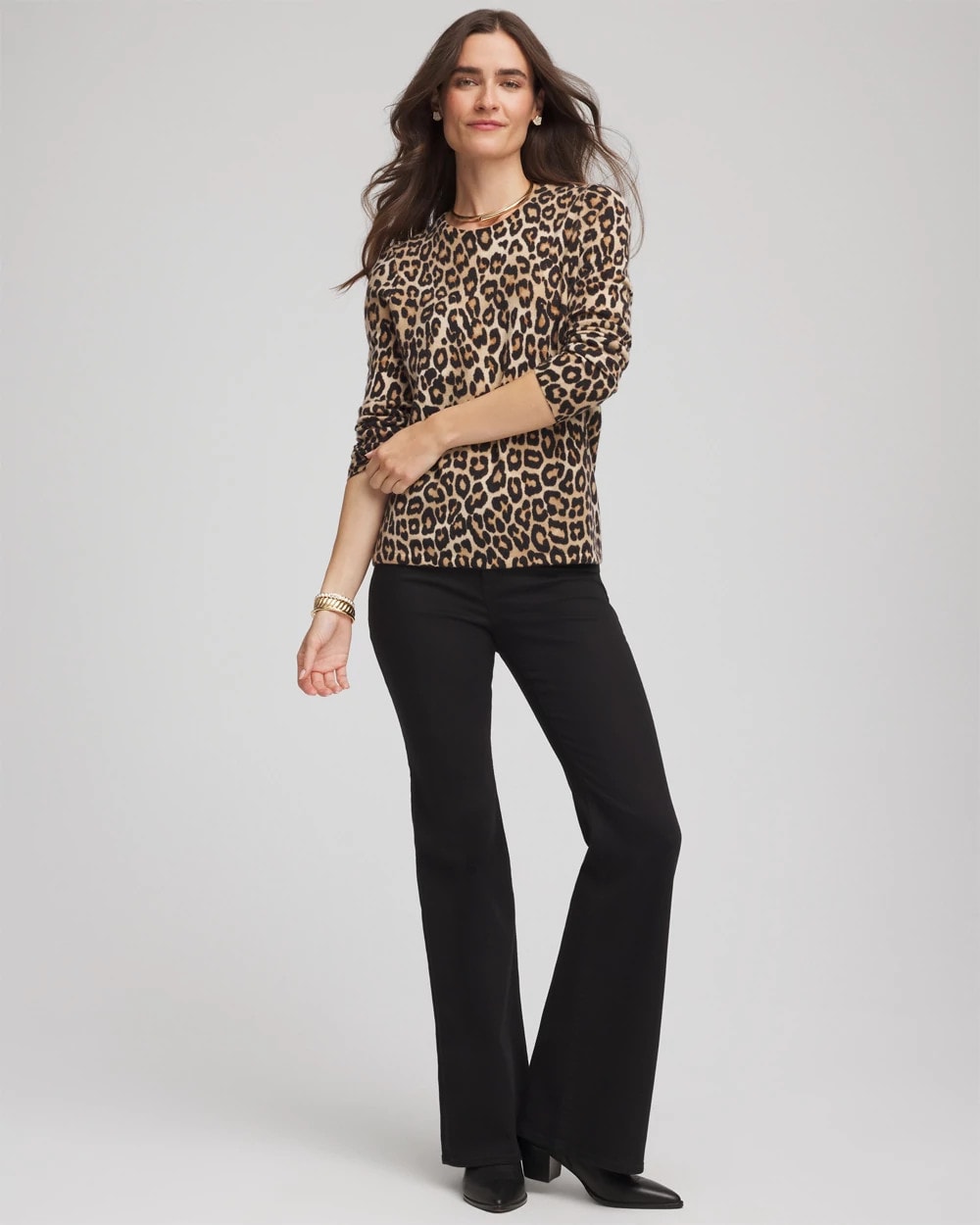 Chico's Cashmere Animal Long-Sleeve Pullover Sweater