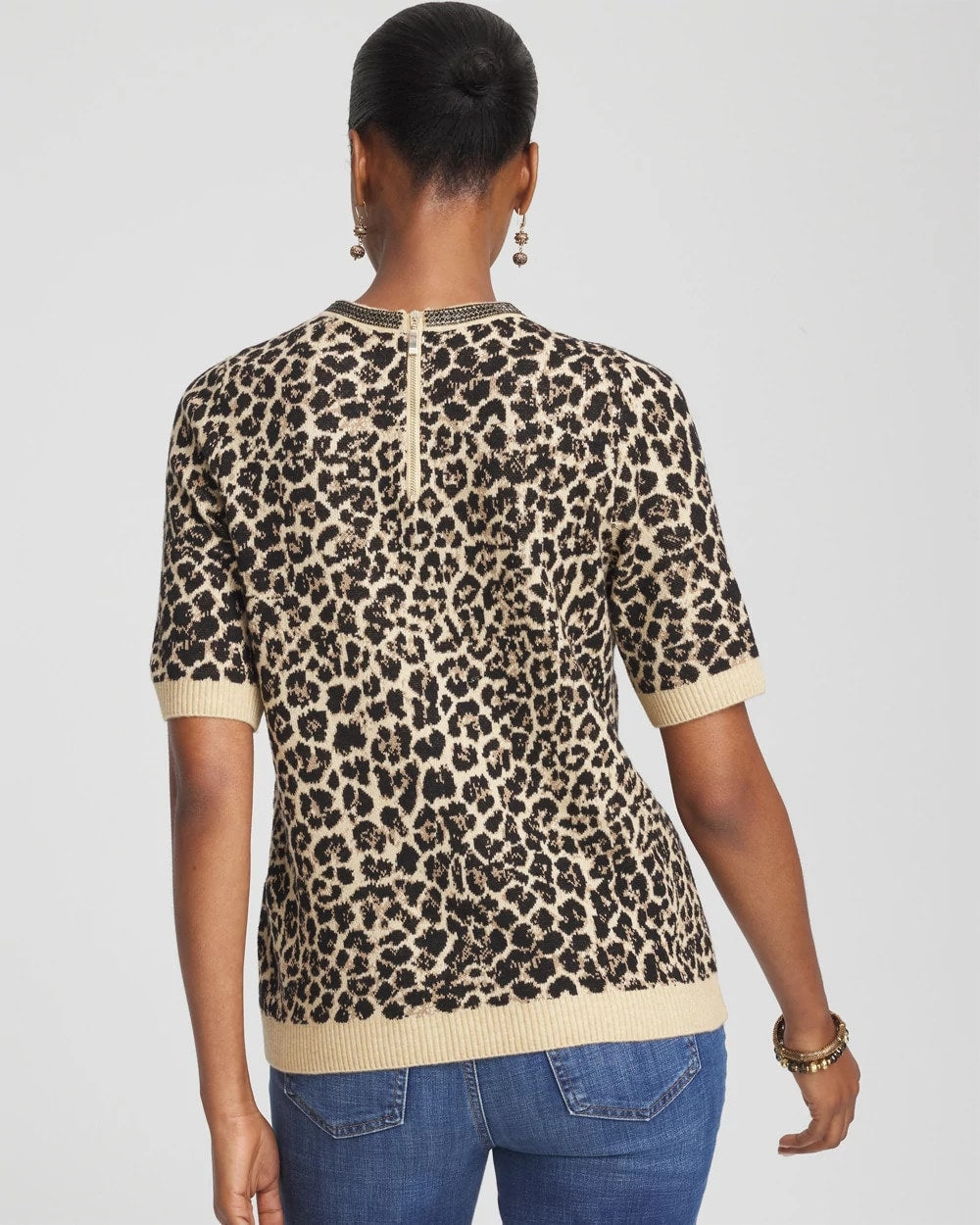 Chico's Embellished Crewneck Animal-Print Sweater
