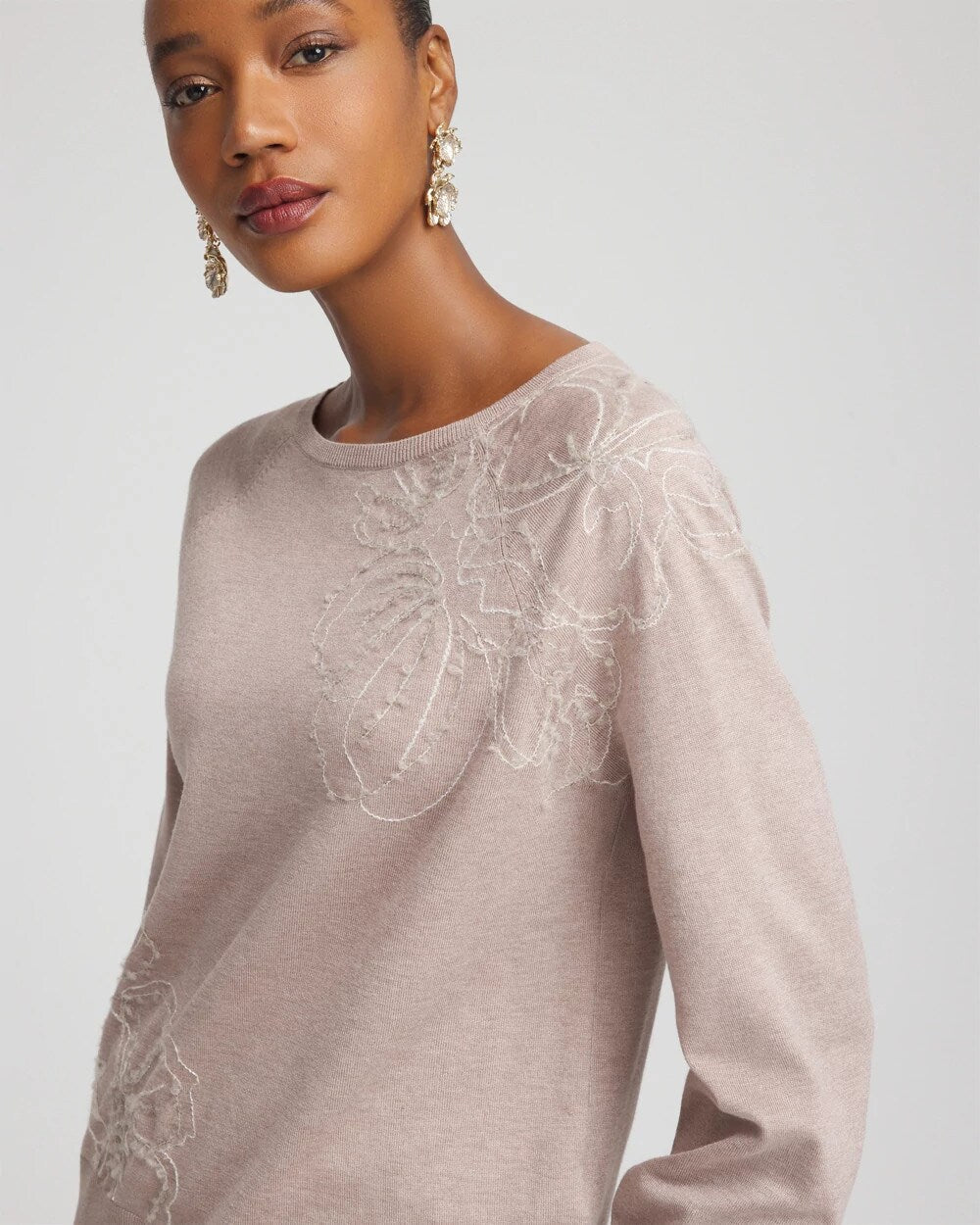 Chico's Embroidered Pull-Over Boatneck Sweater