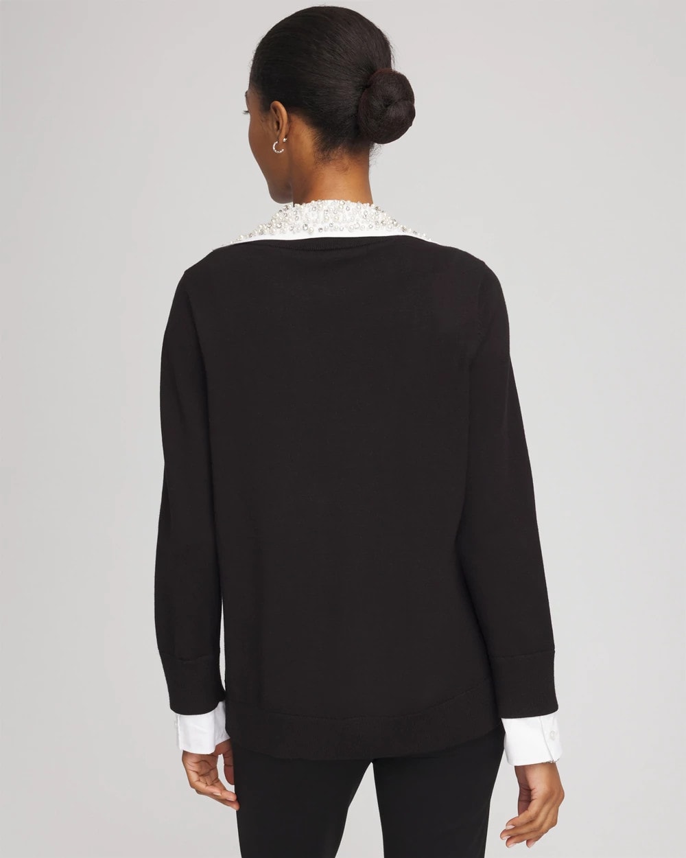 Chico's Embellished Layered Collar Shirt Sweater