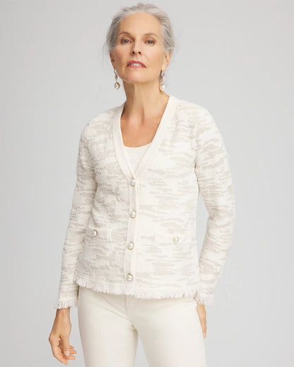 Chico's Fringe Textured V-Neck Cardigan