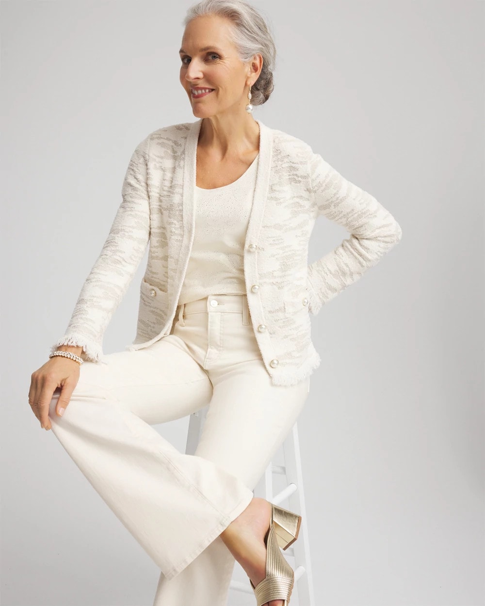 Chico's Fringe Textured V-Neck Cardigan