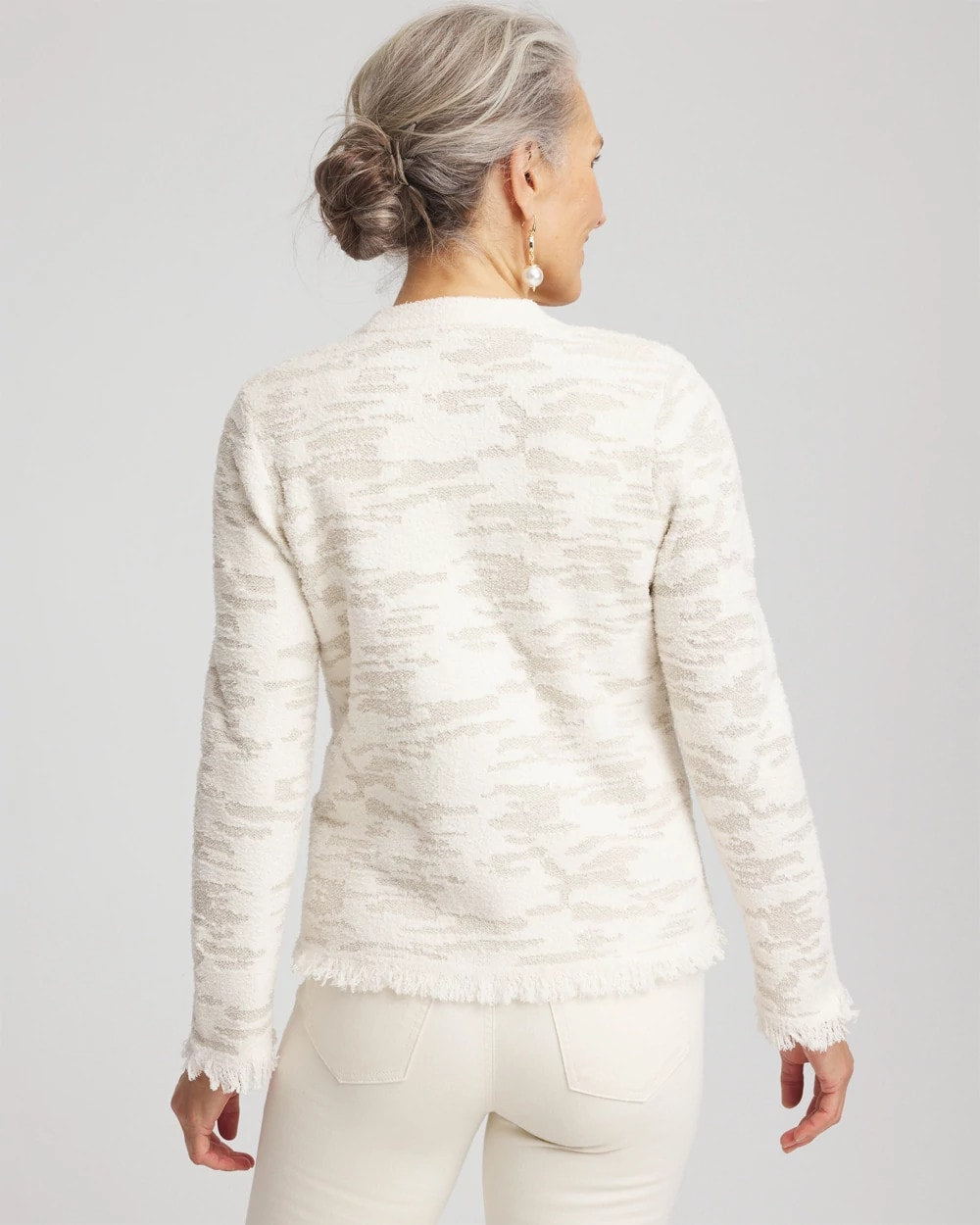 Chico's Fringe Textured V-Neck Cardigan