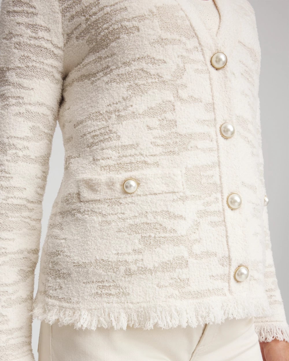 Chico's Fringe Textured V-Neck Cardigan