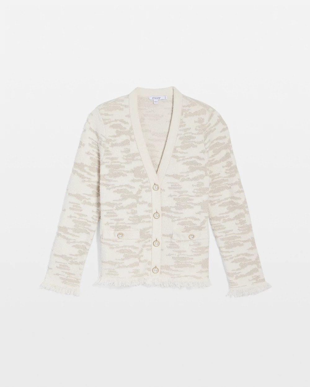 Chico's Fringe Textured V-Neck Cardigan