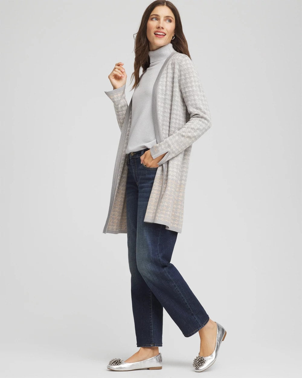 Chico's Metallic Herringbone Cardigan