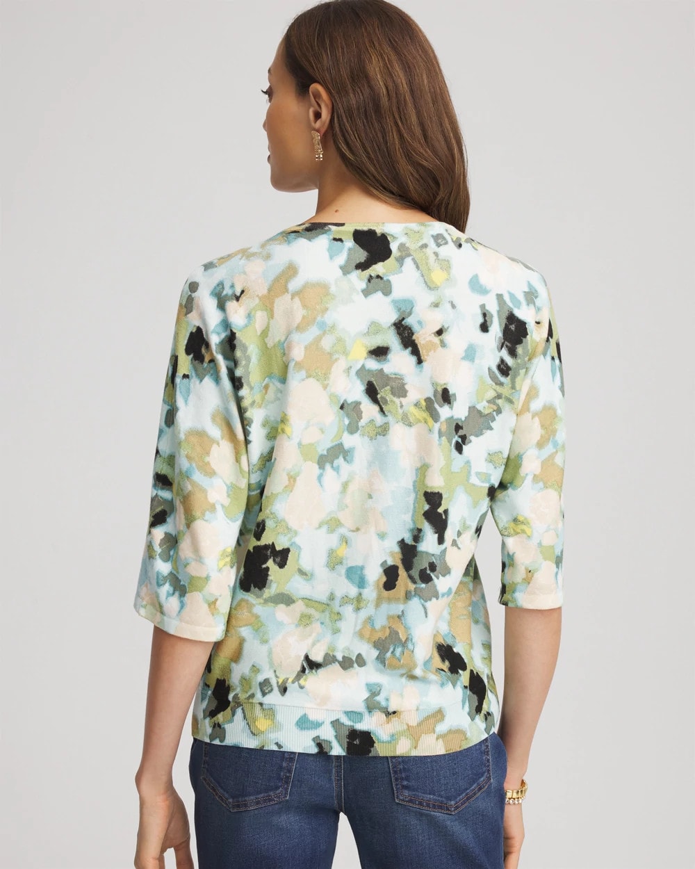 Chico's Printed Dolman V-Neck Pullover Sweater