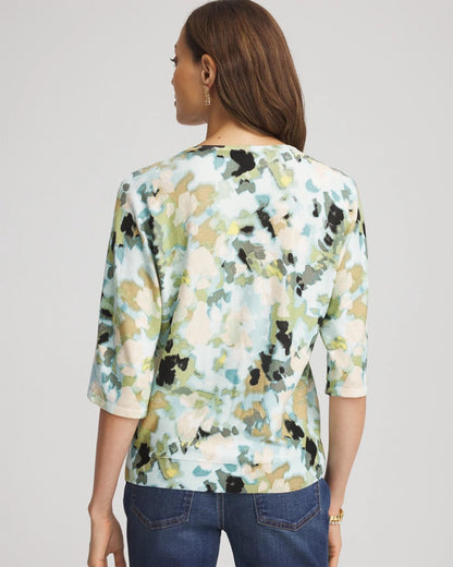 Chico's Printed Dolman V-Neck Pullover Sweater