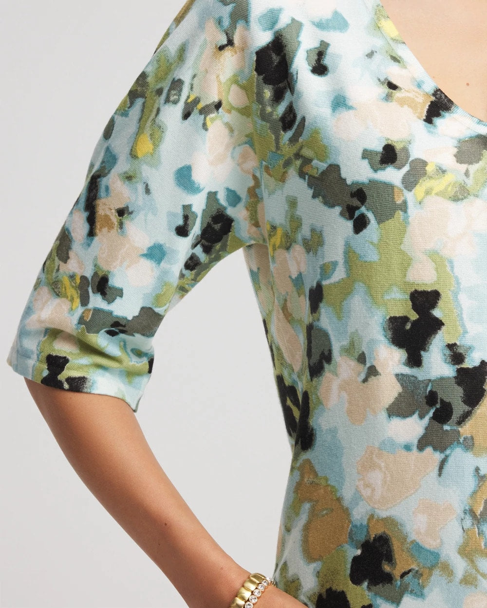 Chico's Printed Dolman V-Neck Pullover Sweater