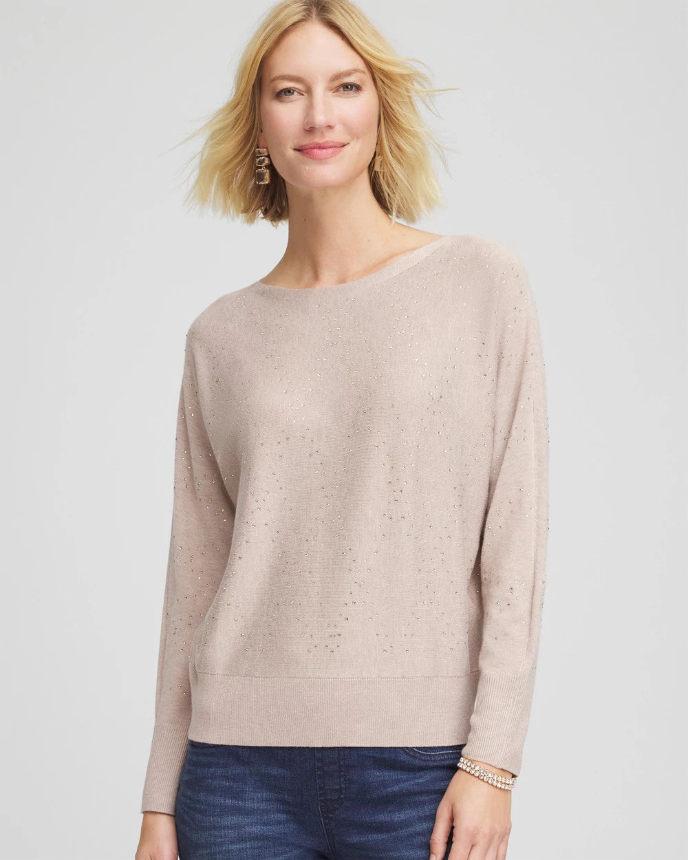 Chico's Ella Embellished Dolman Pullover Sweater