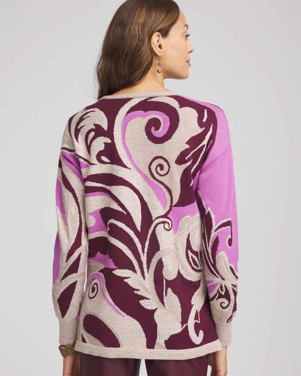 Chico's Intarsia Knit V-Neck Pullover Sweater