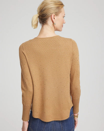 Chico's Ella V-Neck Embellished Pullover Sweater