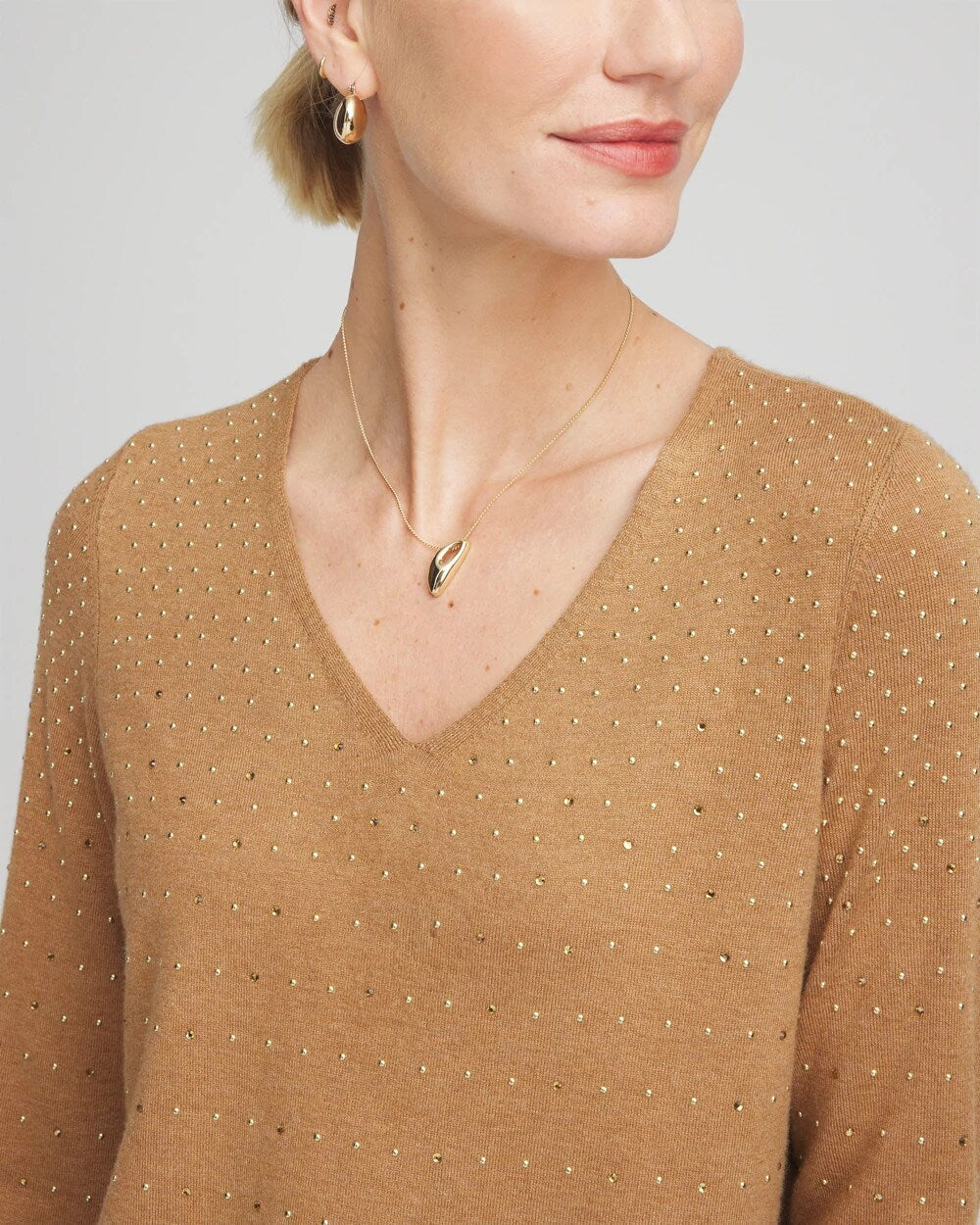Chico's Ella V-Neck Embellished Pullover Sweater