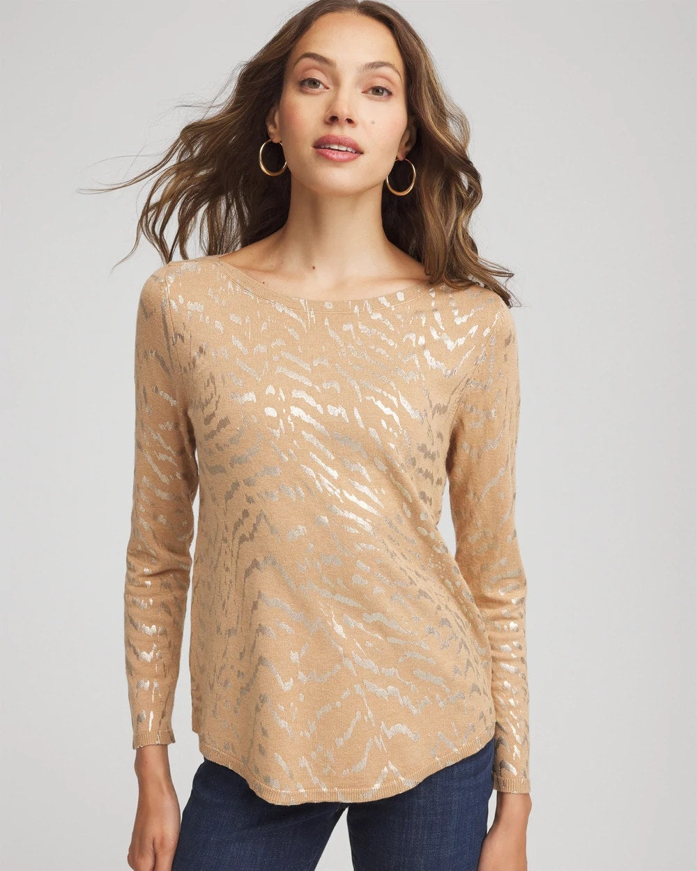 Chico's Ella Boatneck Foiled Pullover Sweater