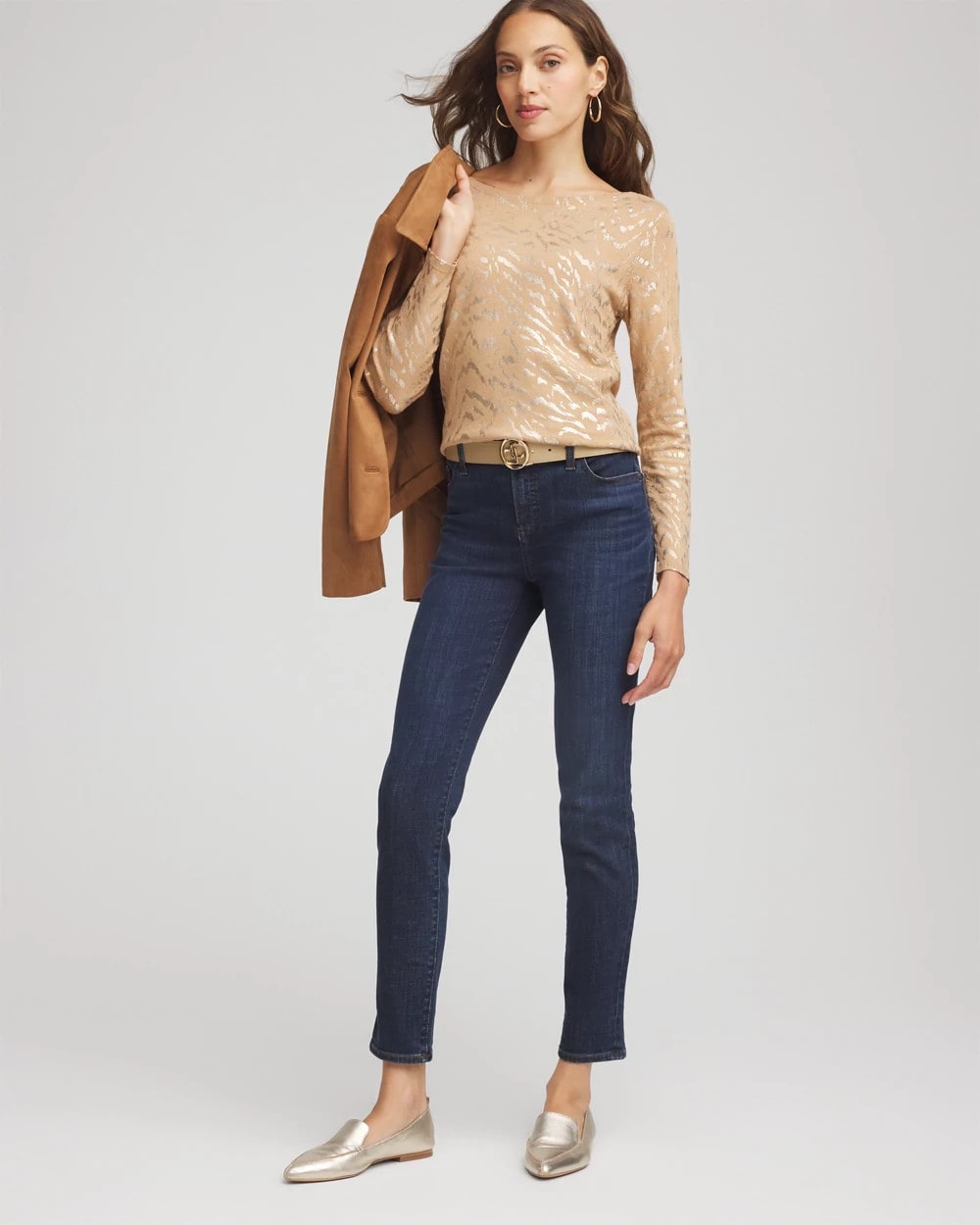 Chico's Ella Boatneck Foiled Pullover Sweater