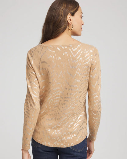 Chico's Ella Boatneck Foiled Pullover Sweater