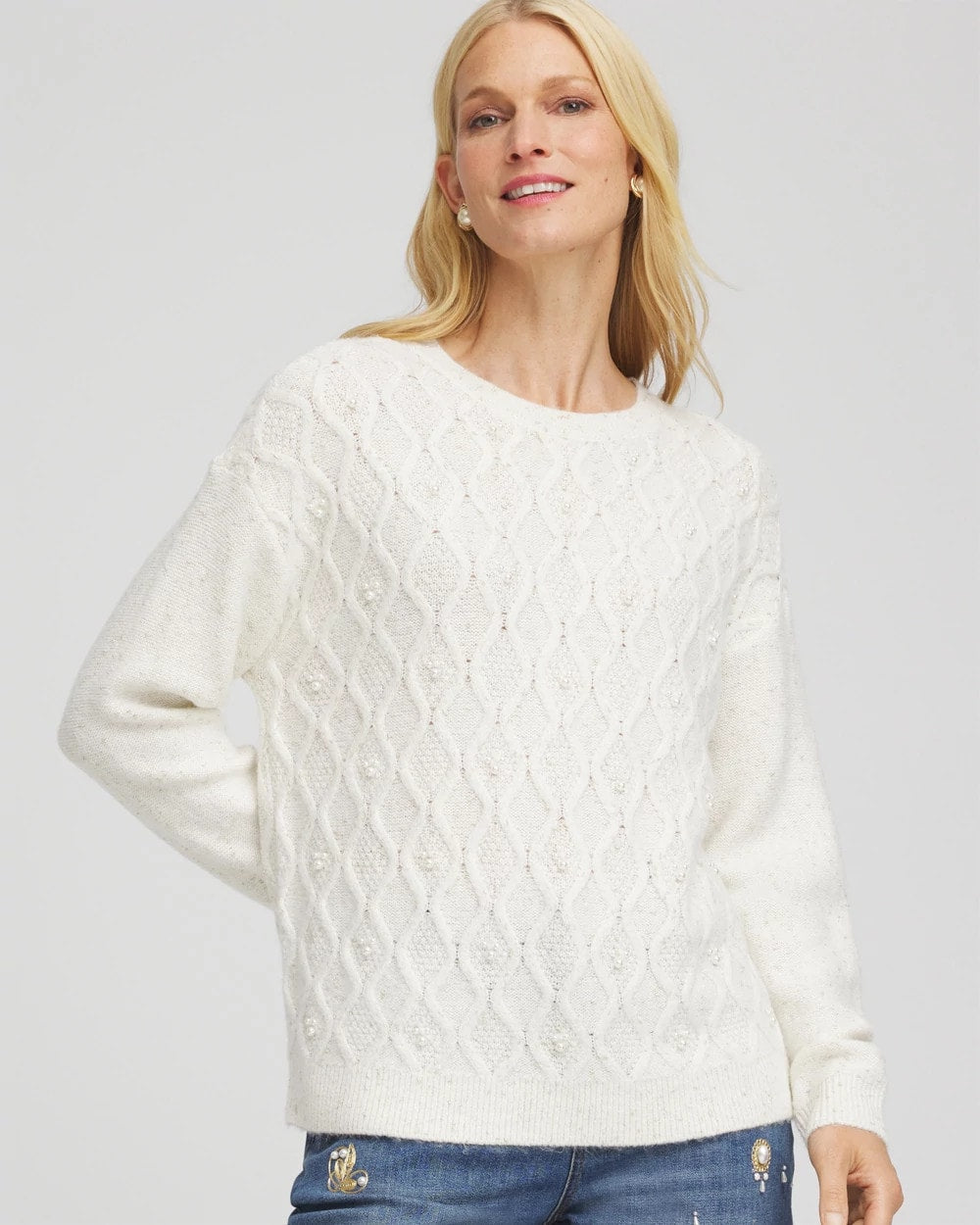 Chico's Embellished Cable Knit Sweater