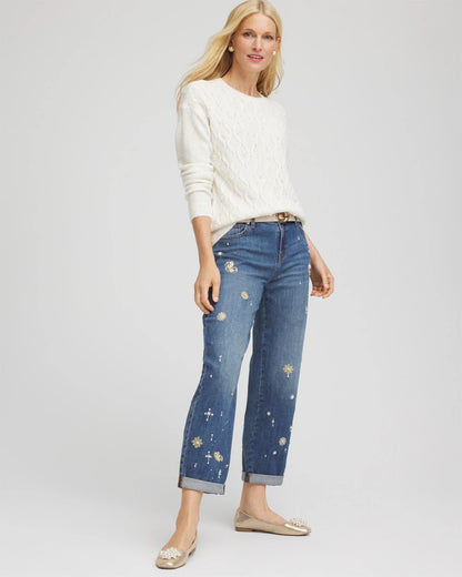 Chico's Embellished Cable Knit Sweater