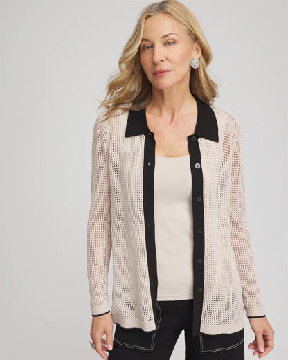 Chico's Pointelle Polo Cardigan