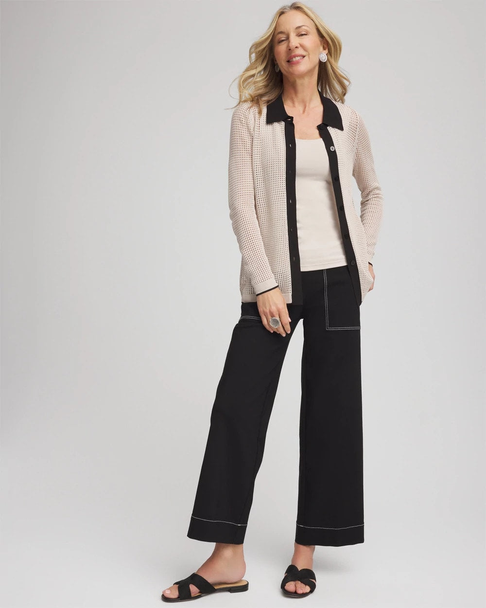 Chico's Pointelle Polo Cardigan