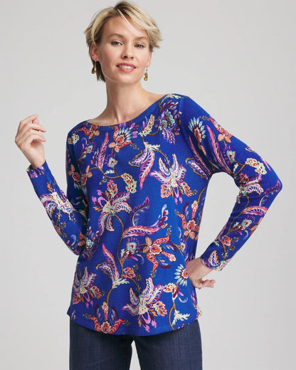 Chico's Ella Boatneck Printed Pullover Sweater