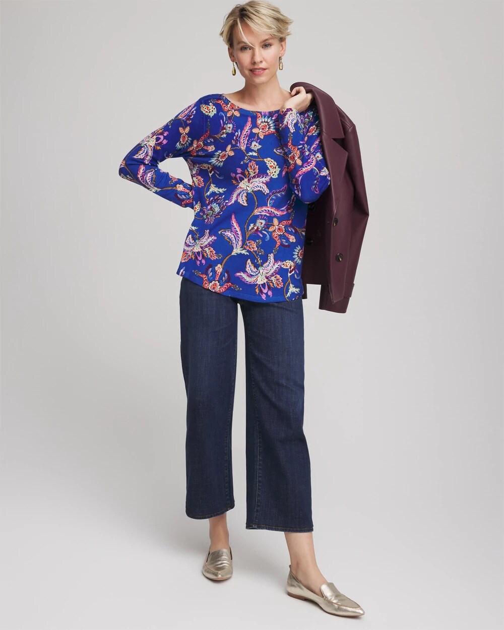 Chico's Ella Boatneck Printed Pullover Sweater