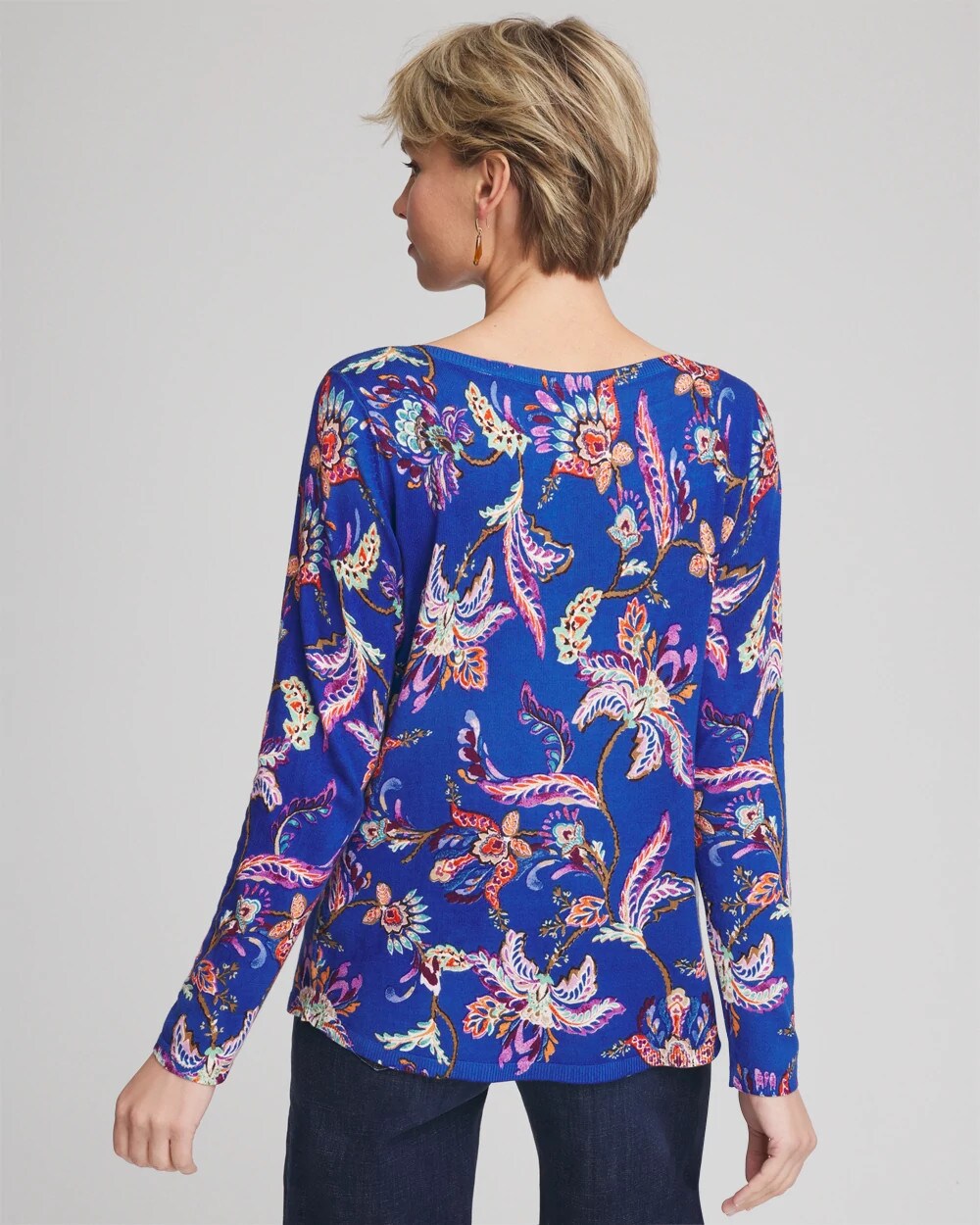 Chico's Ella Boatneck Printed Pullover Sweater