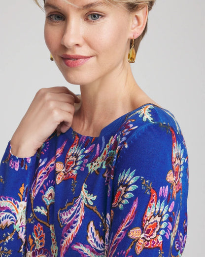Chico's Ella Boatneck Printed Pullover Sweater