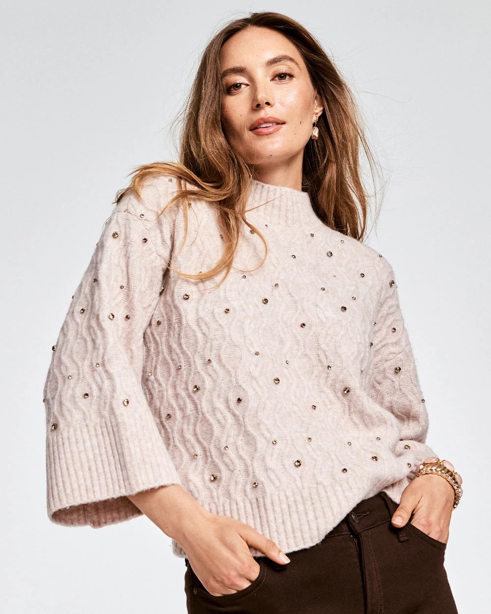 Chico's Sequined Cable Knit Sweater