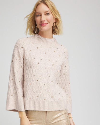 Chico's Sequined Cable Knit Sweater