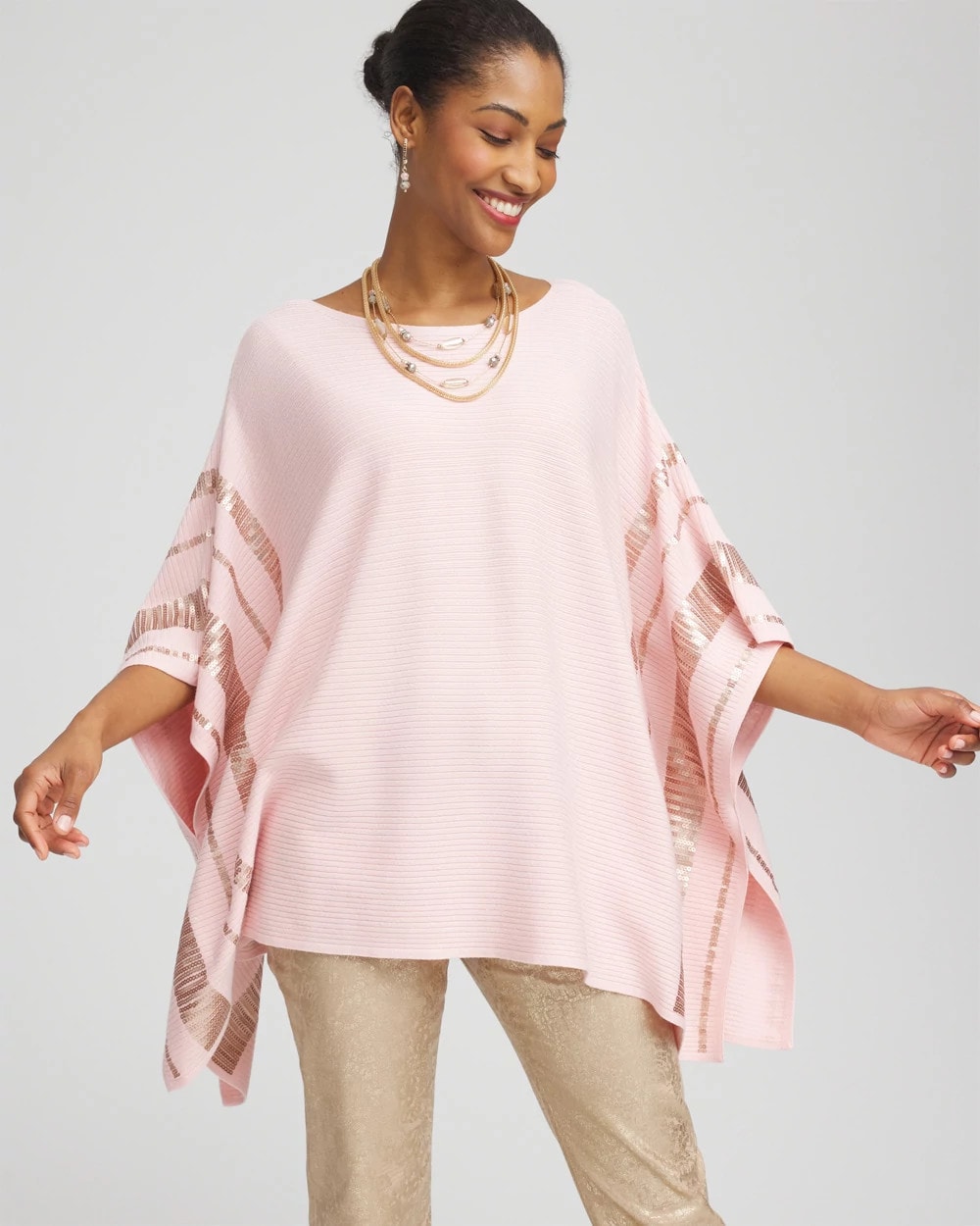 Chico's Sequin Striped Sweater Poncho