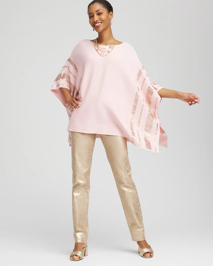 Chico's Sequin Striped Sweater Poncho
