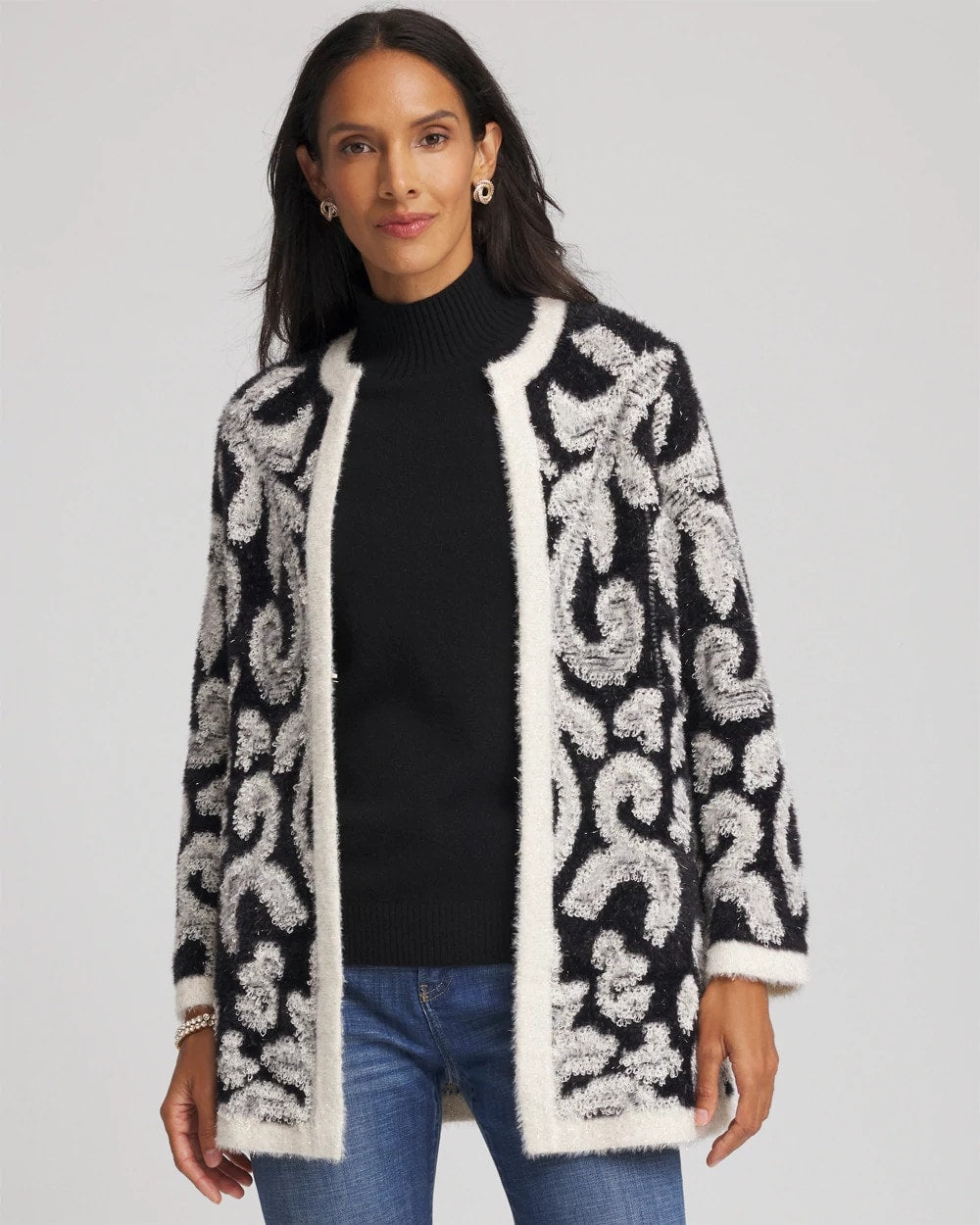 Chico's Abstract Fuzzy Cardigan