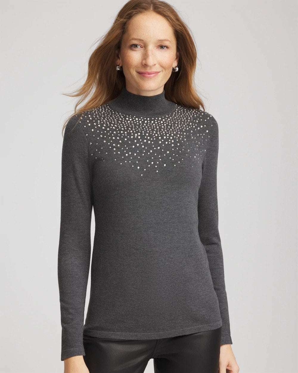 Chico's Ella Rhinestone Mockneck Sweater