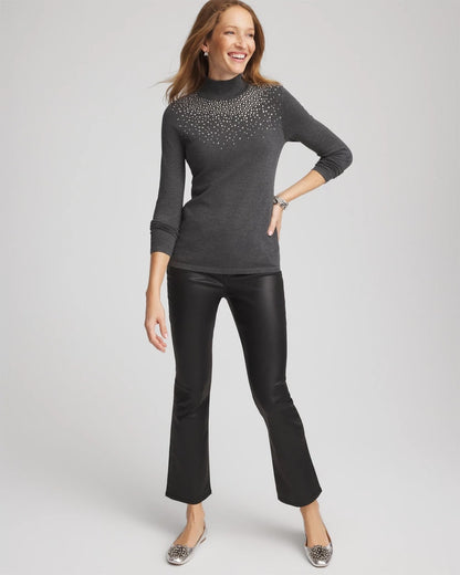 Chico's Ella Rhinestone Mockneck Sweater