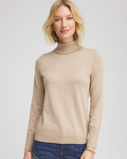 Chico's Metallic Turtleneck Pullover Sweater