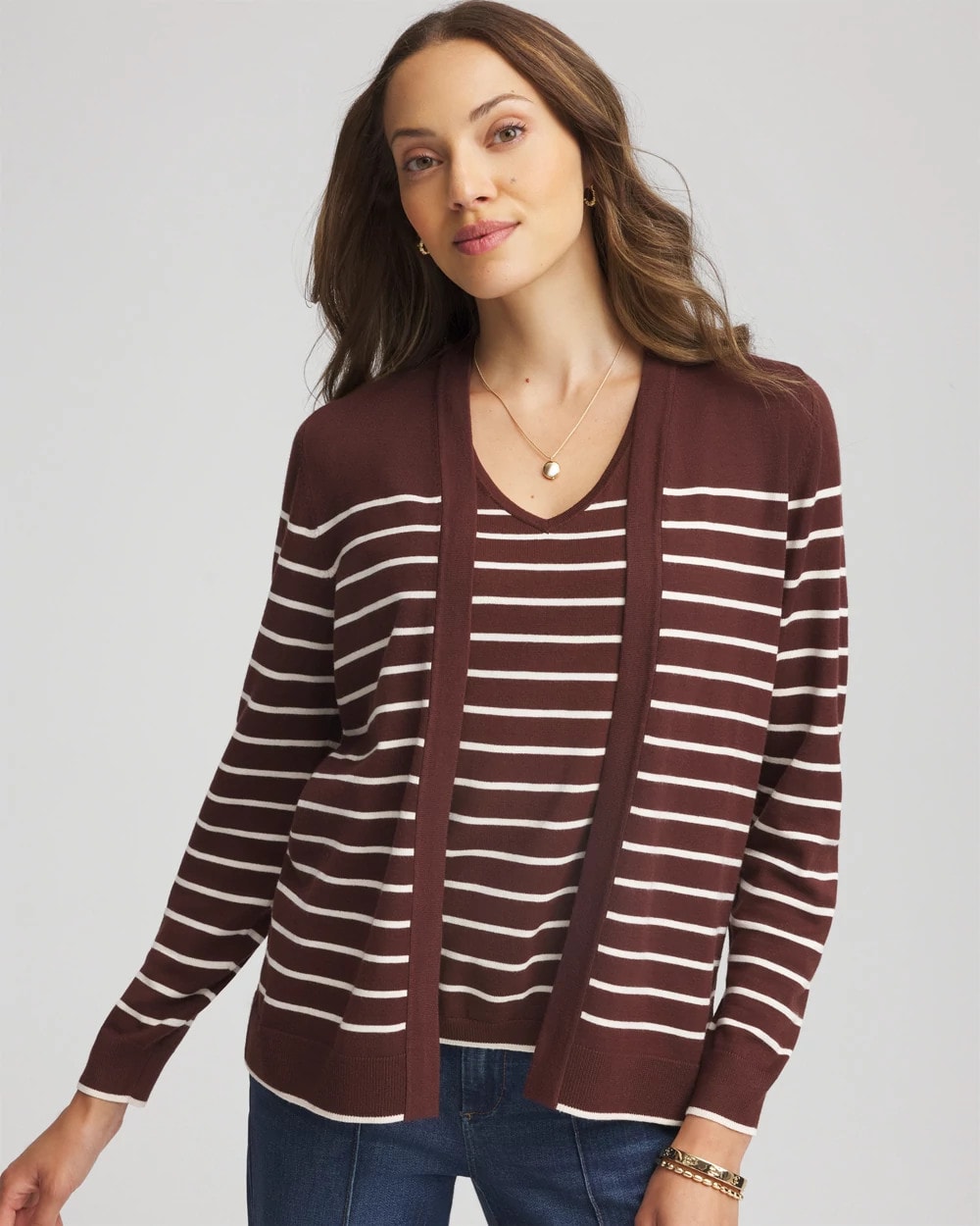 Chico's Ella Striped Long-Sleeve Cardigan
